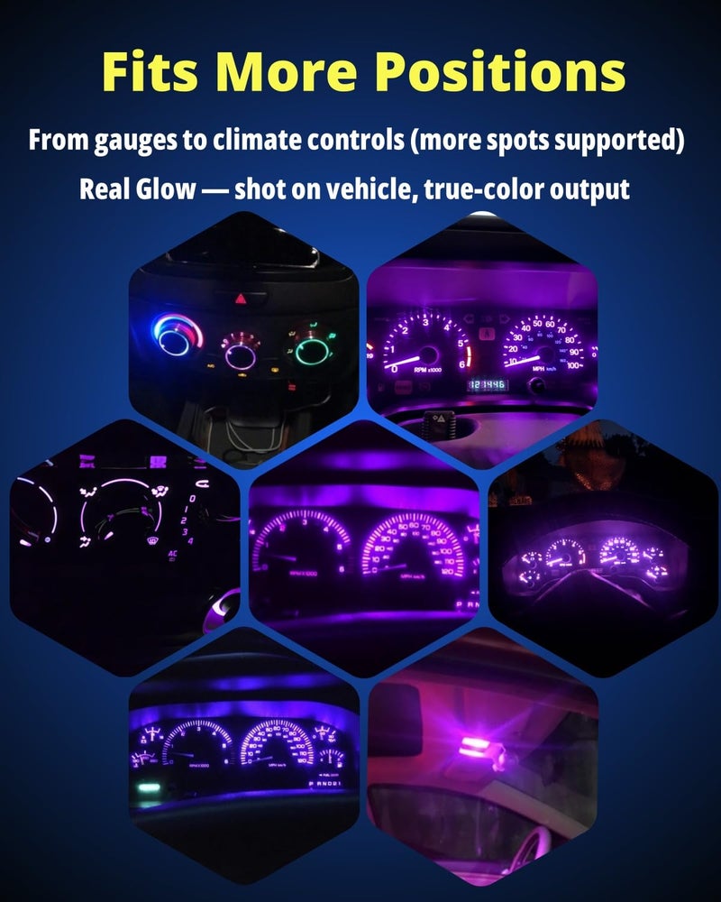 WLJH 74 Led Bulb Dash Lights Extremely Bright T5 2721 18 37 286 Wedge PC74 Twist Socket Automotive Instrument Panel Gauge Light Kits Dashboard Cluster Shift Bulbs Purple Pack of 20 - Image 2